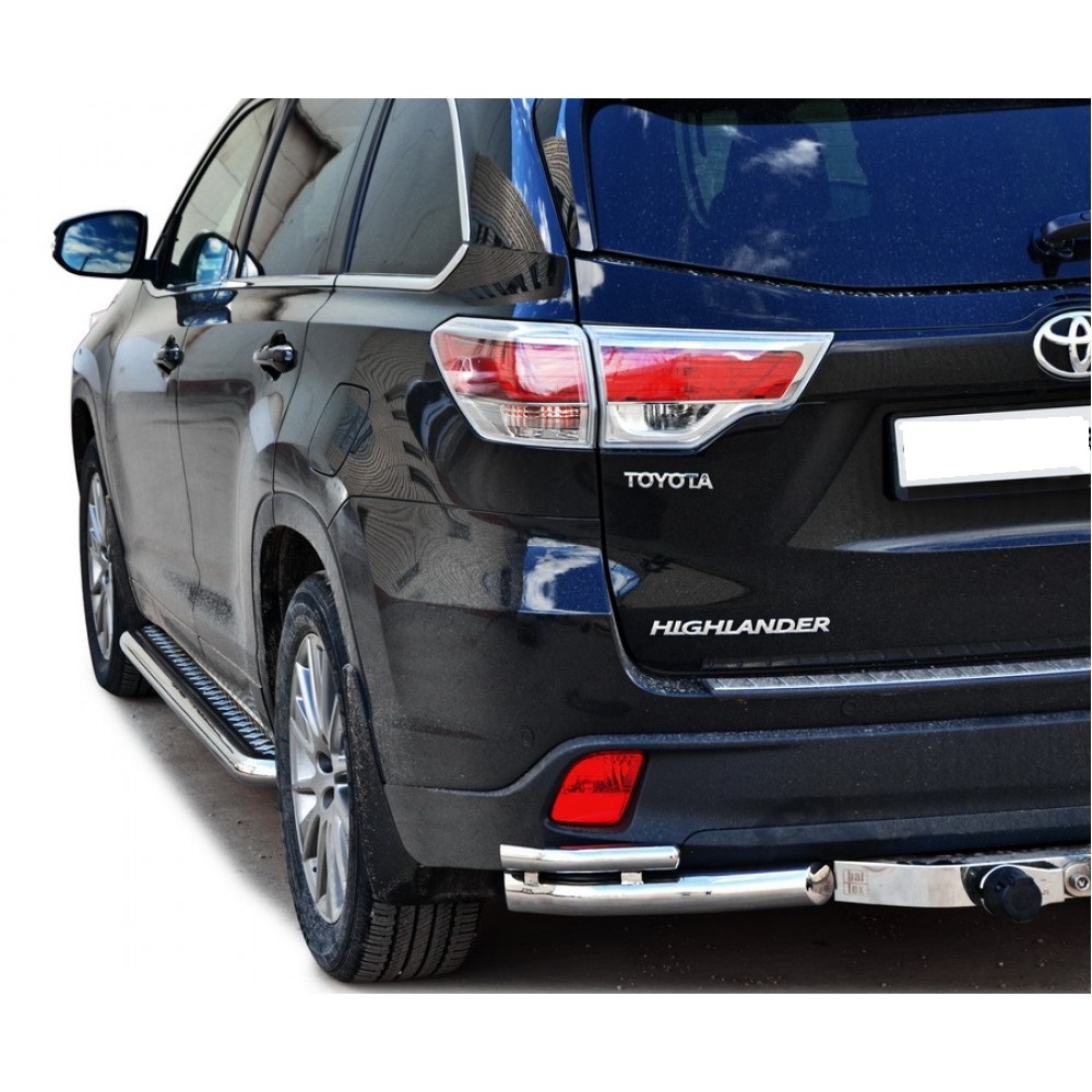 Защита заднего бампера Toyota Highlander (2013-2016) (двойные уголки) 63.5 мм (НПС) (1848Н)